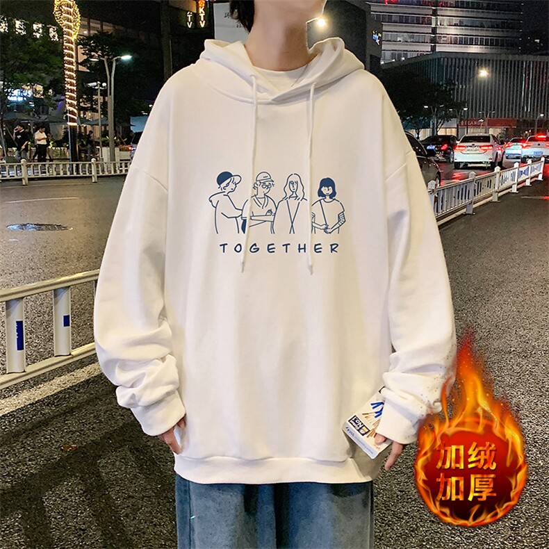 WY2191-P35加绒款-P40纯棉连帽卫衣男大码运动帽衫宽松薄外套男,男装卫衣,电商A040