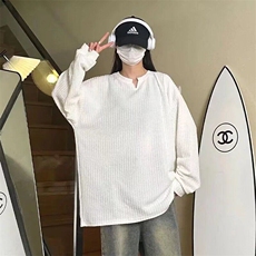 肌理感V领长袖T恤春秋季潮牌宽松重磅上衣痞帅高级感内搭打底衫，男装T恤，星座506A