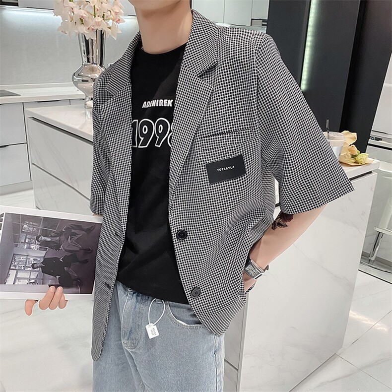 社会风秋千鸟格宽松贴标西装夹克上衣B297-7722-P75控105,男装夹克,电商B297