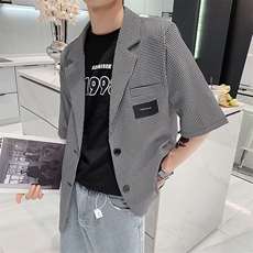社会风秋千鸟格宽松贴标西装夹克上衣B297-7722-P75控105，男装夹克，电商B297