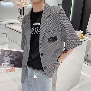 社会风秋千鸟格宽松贴标西装夹克上衣B297-7722-P75控105图片