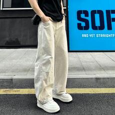 春秋新款美式潮牌褶皱弯刀休闲裤男高档宽松时尚百搭直筒阔腿长裤，男装休闲裤，星座506A