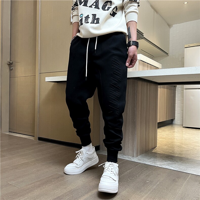 B230-99136-p85纯色立体字母凹凸印花束脚哈伦休闲卫裤男货源充足,男装休闲裤,电商B230