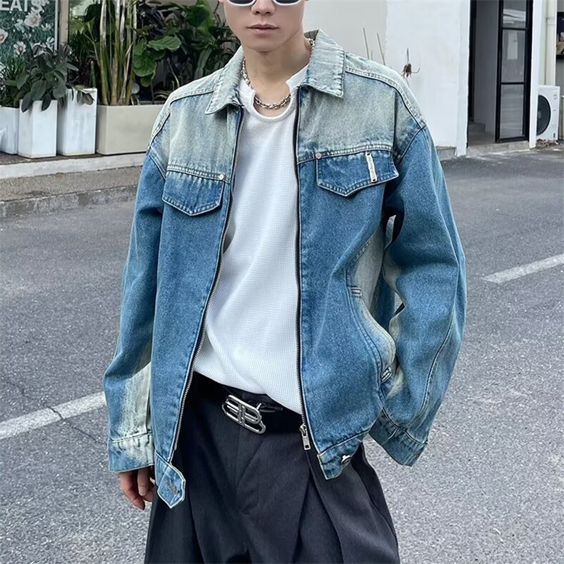 文艺新款复古短款牛仔外套男春季美式水洗宽松夹克牛仔衣潮潮流图片