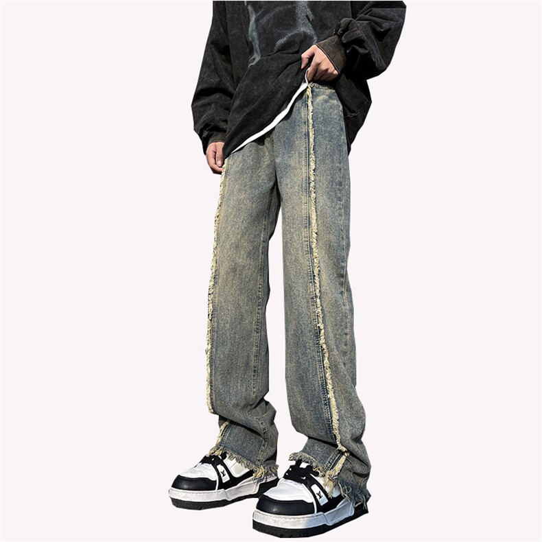 美式ins高街hiphop重工艺水洗毛边牛仔裤货号K712P65,男装牛仔裤,电商A063