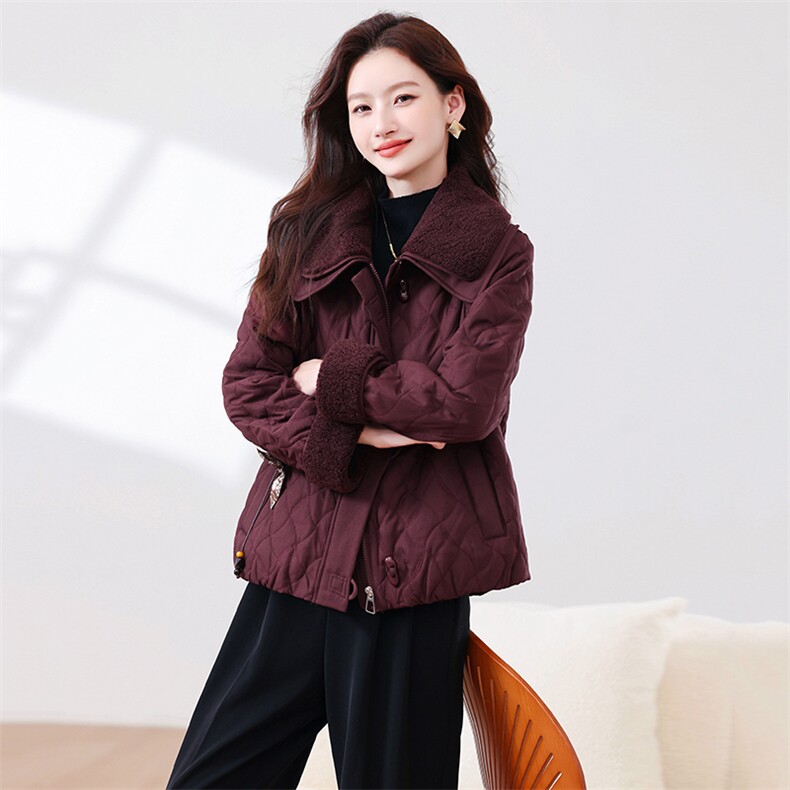 现货！2025年冬季夹棉棉服女时尚娃娃领加厚外套,女装短外套,浙宝281
