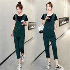 2021夏季新款时尚优雅气质减龄潮流休闲舒适牛仔背带连体裤，女装休闲裤，秋水欣儿