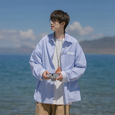 日系潮长袖春秋休闲外套条纹衬衫B225-C6034-P65-X79，男装衬衫，电商B225