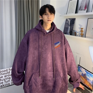 麂皮绒潮流宽松落肩字母印花连帽卫衣外套JK23319-特批43 控69图片