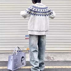 费尔岛圣诞拉链开衫毛衣慵懒风提花百搭新年针织毛衣外套，男装针织衫/毛衣，四季星座505