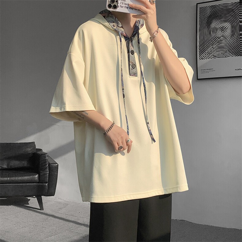 T10111-特P30夏季小熊拼接设计感连帽潮牌大码T恤短袖男,男装T恤,电商A059