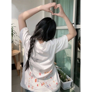 H0705-P30宽松休闲夏季短袖印花t恤女图片