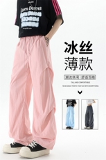 美式褶皱西裤降落伞兵工装男夏薄款休闲裤冰丝速干阔腿裤KZ045P35，男装休闲裤，电商B312