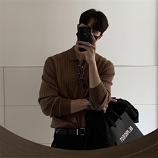 得物品质秋款男POLO领毛衣单排扣针织衫条纹休闲外套M509P52，男装Polo衫，星座1013-1