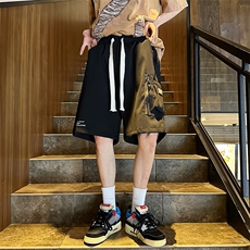 短裤男士夏季新款美式复古休闲五分中裤潮流百搭宽松跑步运动裤子，男装牛仔裤，星座1013