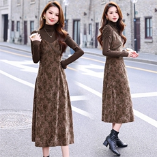 2024新款秋冬装女时尚气质网红打底衫吊带修身显瘦连衣裙两件套装，女装套装/套裙，煊芮熙