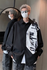 特批P28无差价秋季新中式长袖衬衫男水墨画拼接宽松痞帅外套C2522，男装衬衫，电商A001-1