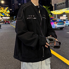 秋季新款港风美式拉链设计感小众痞帅水洗翻领牛仔夹克JK1395-P73，男装夹克，星座313A(原308A-2)