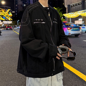 秋季新款港风美式拉链设计感小众痞帅水洗翻领牛仔夹克JK1395-P73图片