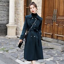 时尚显瘦中长款毛呢大衣女秋冬新款气质百搭外套，女装毛呢外套，秋水欣儿