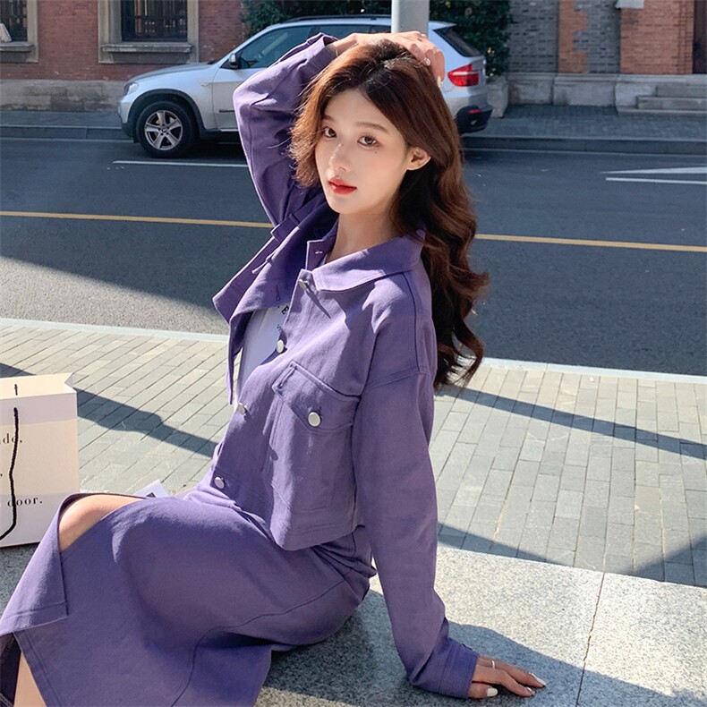 A9806紫色牛仔套装批155控238，女装套装/套裙，浙宝305