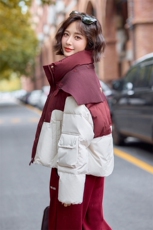 针织披肩撞色短款羽绒服女2024冬季新款宽松加厚设计感白鸭绒外套，女装羽绒服，雅静靓衣