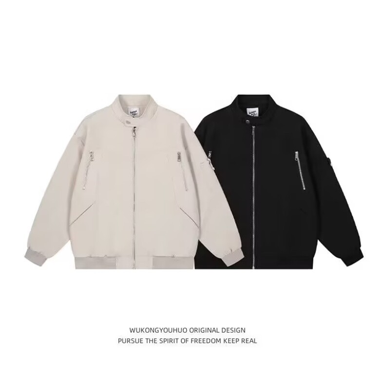 抖音品质美式高街立领夹克拉链设计感棒球服外套914-4-478,男装夹克,星座914-4