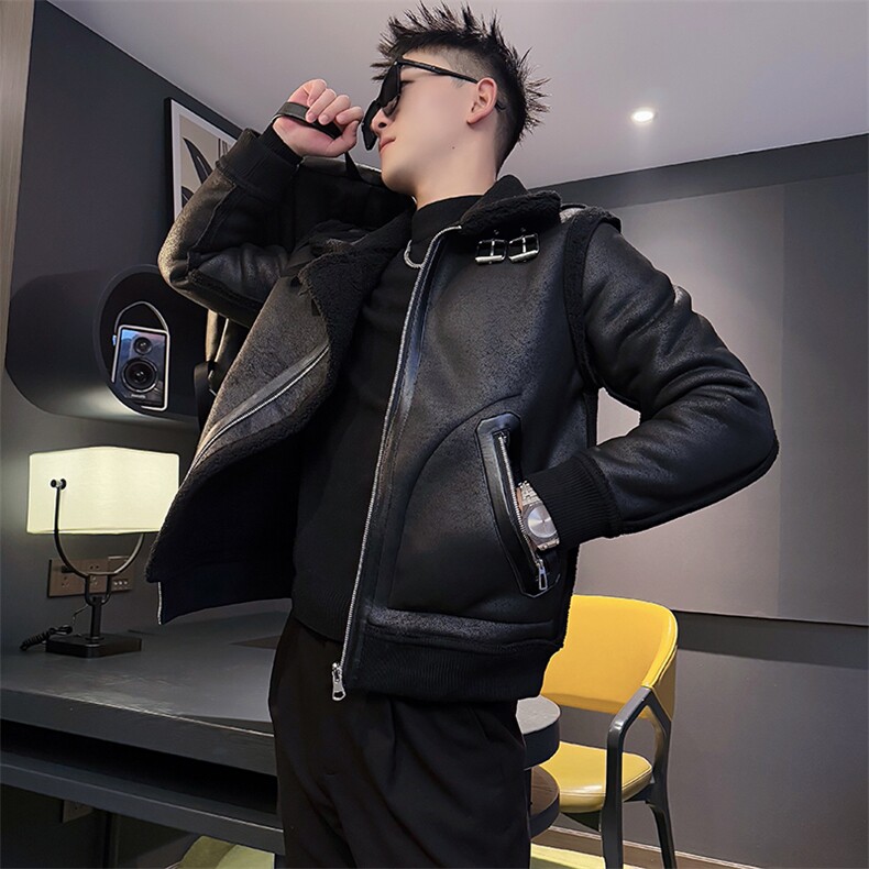 AY127/P158控208秋季社会小伙翻领百搭保暖潮流皮毛一体男军绿首,男装棉衣,星座305B-1