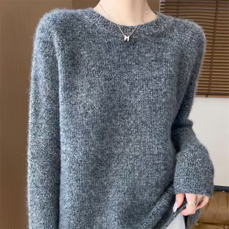 毛衣女洋气针织衫秋冬季宽松纯色简约圆领打底衫,针织衫/毛衣,萱芳婷羊绒
