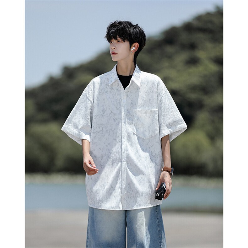 8XL-M肌理褶皱冰丝短袖衬衫男夏薄款半袖防晒衬衣外套DC28010P45图片
