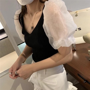 现货 夏款上衣欧根纱拼接针织，其它，XTZ style