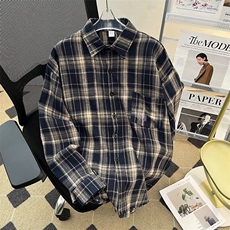 2025春美式vibe格子衬衫百搭长袖衬衣高街男女外套现货W8554-P35，男装衬衫，星座512-4