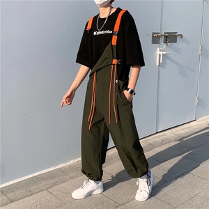 军绿色工装背带裤女美式高街日系设计感K1106P55图片
