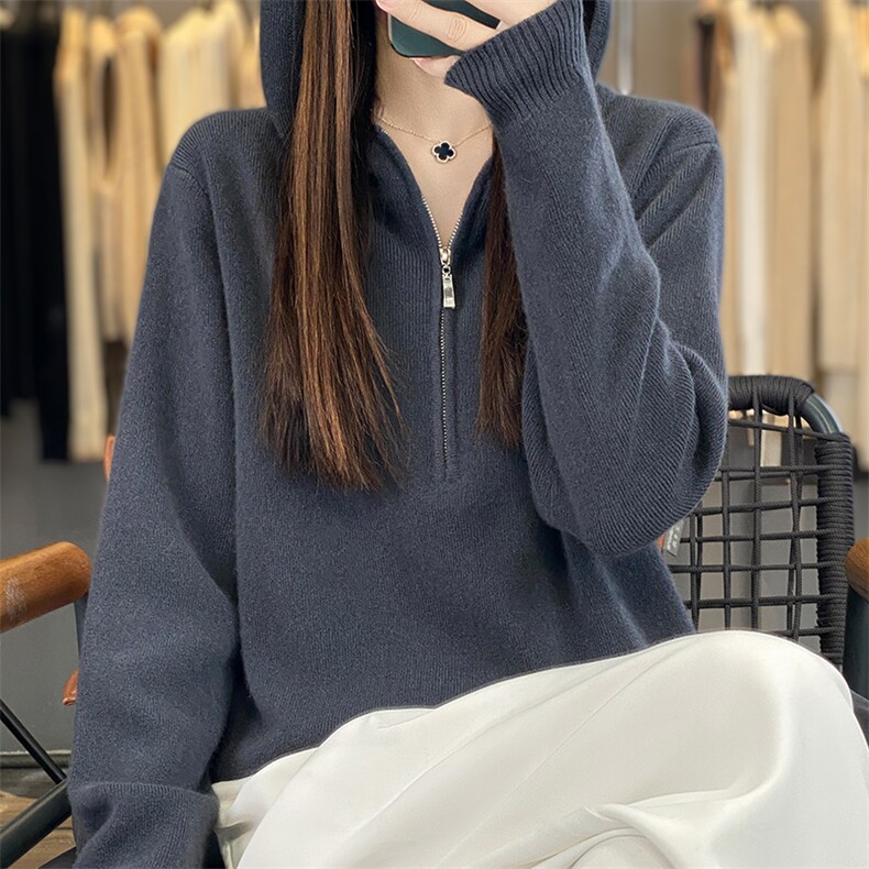 2025年秋季新款百搭女士长袖连帽衫,女装羊毛衫,绒迪羊绒