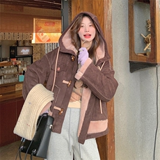 韩版加厚减龄连帽皮毛一体棉服女2025年冬季新款显瘦保暖加绒外套，女装棉衣/棉服，2C305