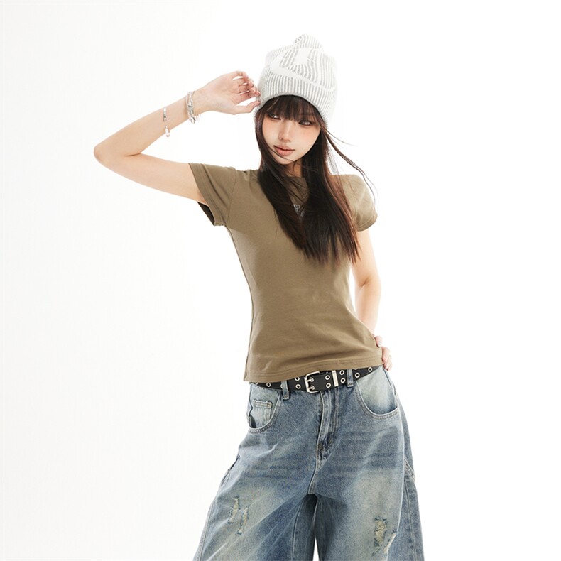 美式十字架t恤女夏季复古辣妹修身短袖短款内搭正肩上衣YD269-P30,男装T恤,星座509