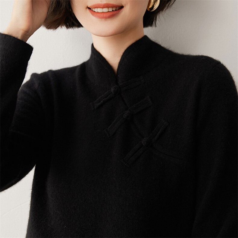 国风新中式立领山羊绒衫女保暖大红色毛衣2025秋冬新款针织羊毛衫，女装羊绒衫，蒂暖羊绒