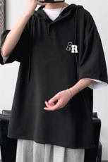 LD54369-P45NASA连帽短袖t恤男大码胖子带帽五分袖中袖，男装T恤，电商A040