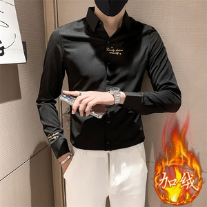 301A-1/CS311/P6524秋冬男士新款加绒长袖刺绣衬衫男修身衬衣潮