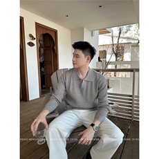 MRCYC翻领针织Polo衫男士秋冬季韩系宽松慵懒风纯色套头长袖毛衣，男装针织衫/毛衣，星座506A
