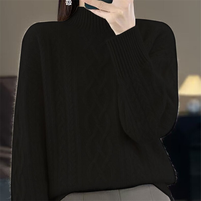 重磅加厚半高领绞花毛衣女2025秋冬新款长袖保暖针织打底毛衫上衣图片