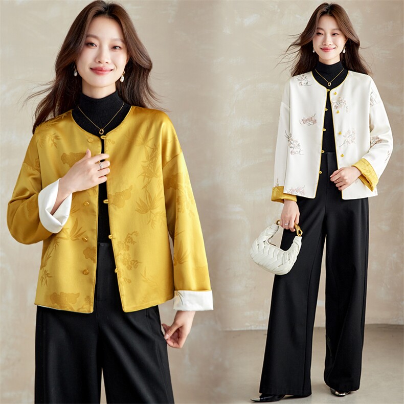 在仓~2026年春季刺绣相生花圆领纽扣落肩袖通勤外套双面穿提花，女装短外套，新依时派