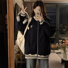 美式灰色立领拉链卫衣外套男女春秋季设计感宽松秋冬棒球服开衫，男装夹克，星座506A