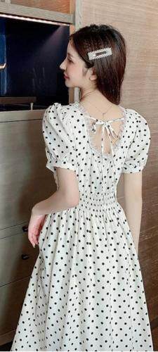 珍珠波点赫本裙，女装，水锦红