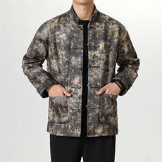 秋冬新品风鹿皮绒甲骨文印花加厚夹克立领盘扣古风唐装JK106，男装夹克，星座305A（原312A-1）
