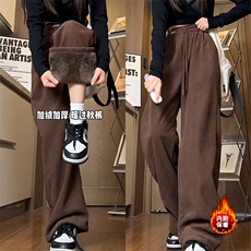 灯芯绒垂感运动卫裤男秋冬加绒加厚保暖阔腿裤超厚羊羔绒直筒裤子，男装休闲裤，电商A102
