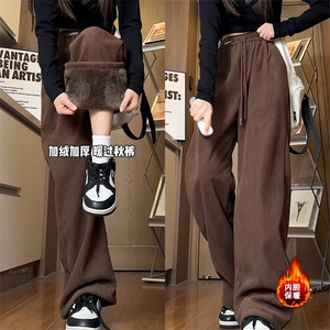 灯芯绒垂感运动卫裤男秋冬加绒加厚保暖阔腿裤超厚羊羔绒直筒裤子图片