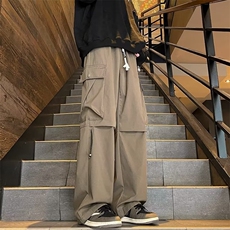 美式机能冲锋裤男秋季潮牌宽松阔腿工装裤子直筒休闲长裤KM673，男装休闲裤，星座1116A-1（原606A）