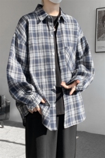 衬衫男春季新款港风宽松磨毛格子长袖衬衣CS601-特P27无差价，男装衬衫，星座214-3