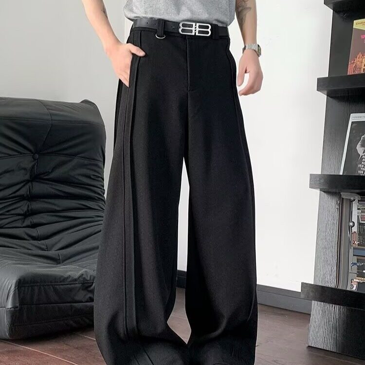 美式简约高级感弯刀休闲裤男春款宽松直筒垂感解构打褶阔腿西装裤,男装休闲裤,星座506